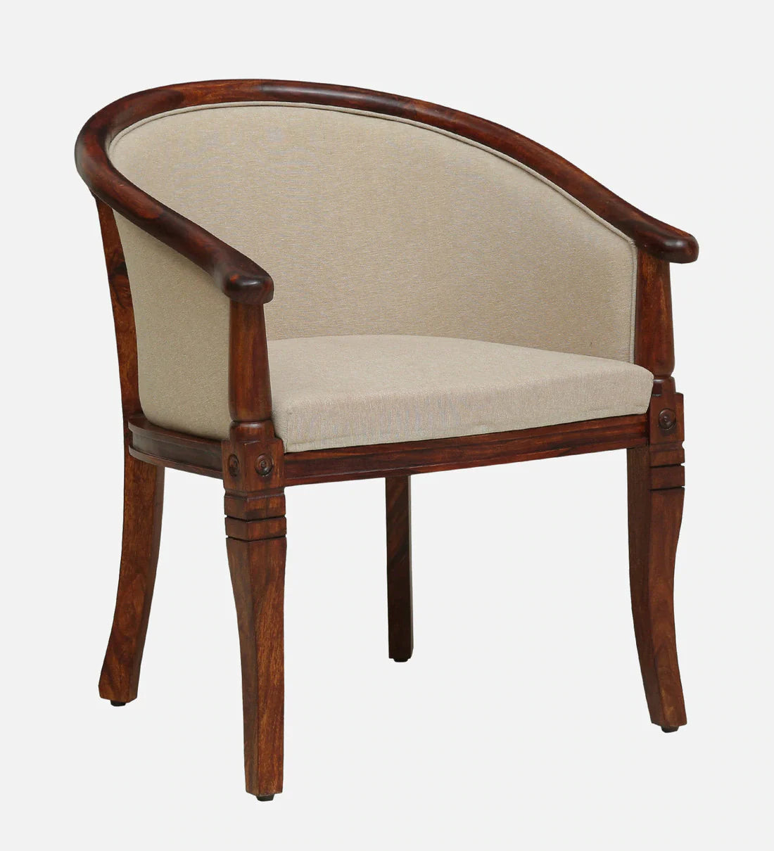Classic Sheesham Wood Arm Chair In Beige & Honey Oak Finish