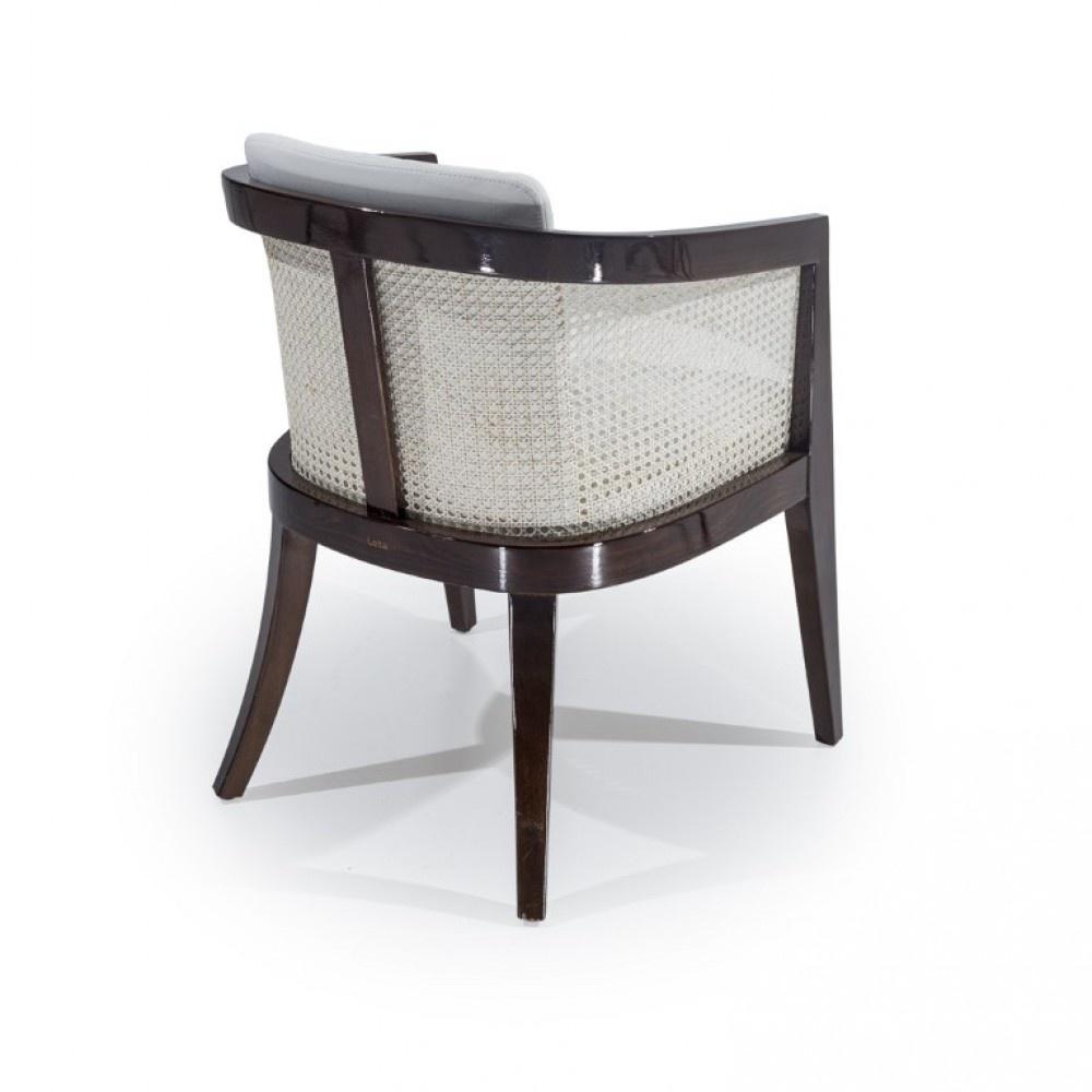 Classic Rattan Solid Wood Leather Arm Chair - Grey Finish