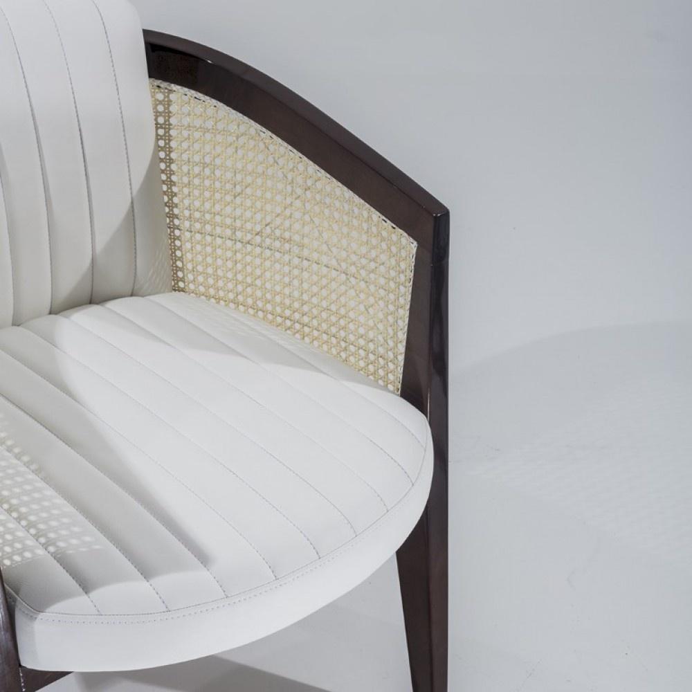 Classic Rattan Solid Wood Leather Arm Chair - Grey Finish