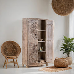 Cairo Hand Carved Tree Of life Design Mango Wood Wardrobe