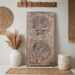 Cairo Hand Carved Tree Of life Design Mango Wood Wardrobe