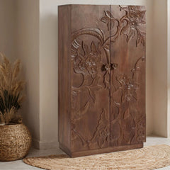 Cairo Hand Carved Wooden Floral Wardrobe