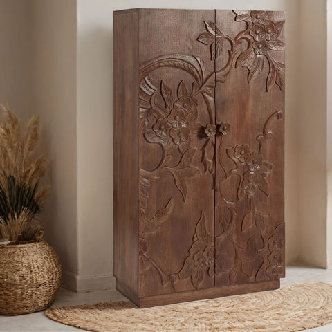 Cairo Hand Carved Wooden Floral Wardrobe