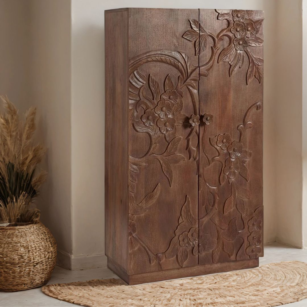 Cairo Hand Carved Wooden Floral Wardrobe