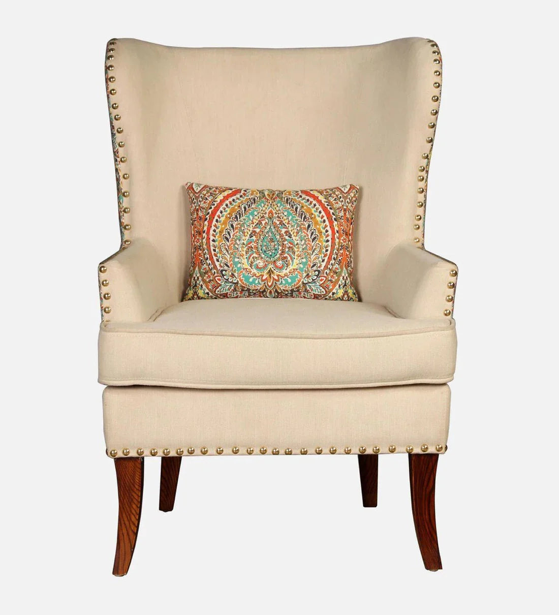 Royal Fabric Wing Chair In Beige Floral Colour