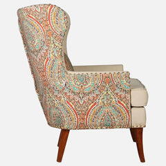 Royal Fabric Wing Chair In Beige Floral Colour
