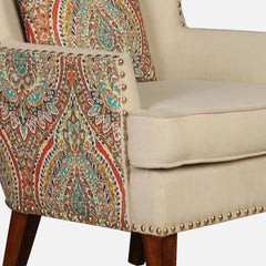 Royal Fabric Wing Chair In Beige Floral Colour