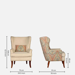 Royal Fabric Wing Chair In Beige Floral Colour