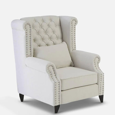 Classic Fabric Wing Chair in Off-White Colour