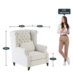 Classic Fabric Wing Chair in Off-White Colour