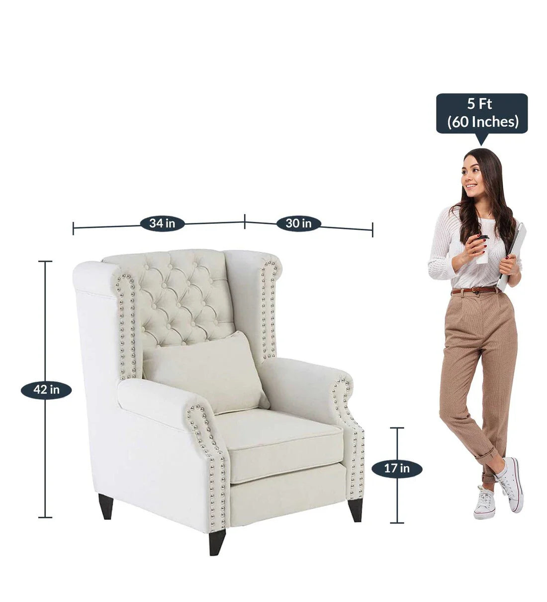 Classic Fabric Wing Chair in Off-White Colour