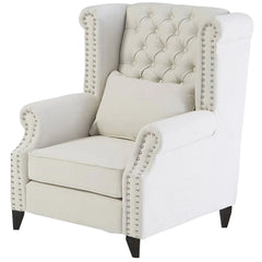 Classic Fabric Wing Chair in Off-White Colour