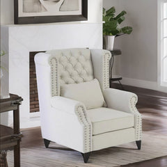 Classic Fabric Wing Chair in Off-White Colour