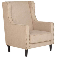 Classic Fabric Wing Chair in Beige Colour
