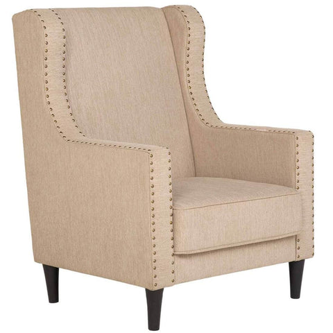 Classic Fabric Wing Chair in Beige Colour
