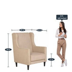 Classic Fabric Wing Chair in Beige Colour