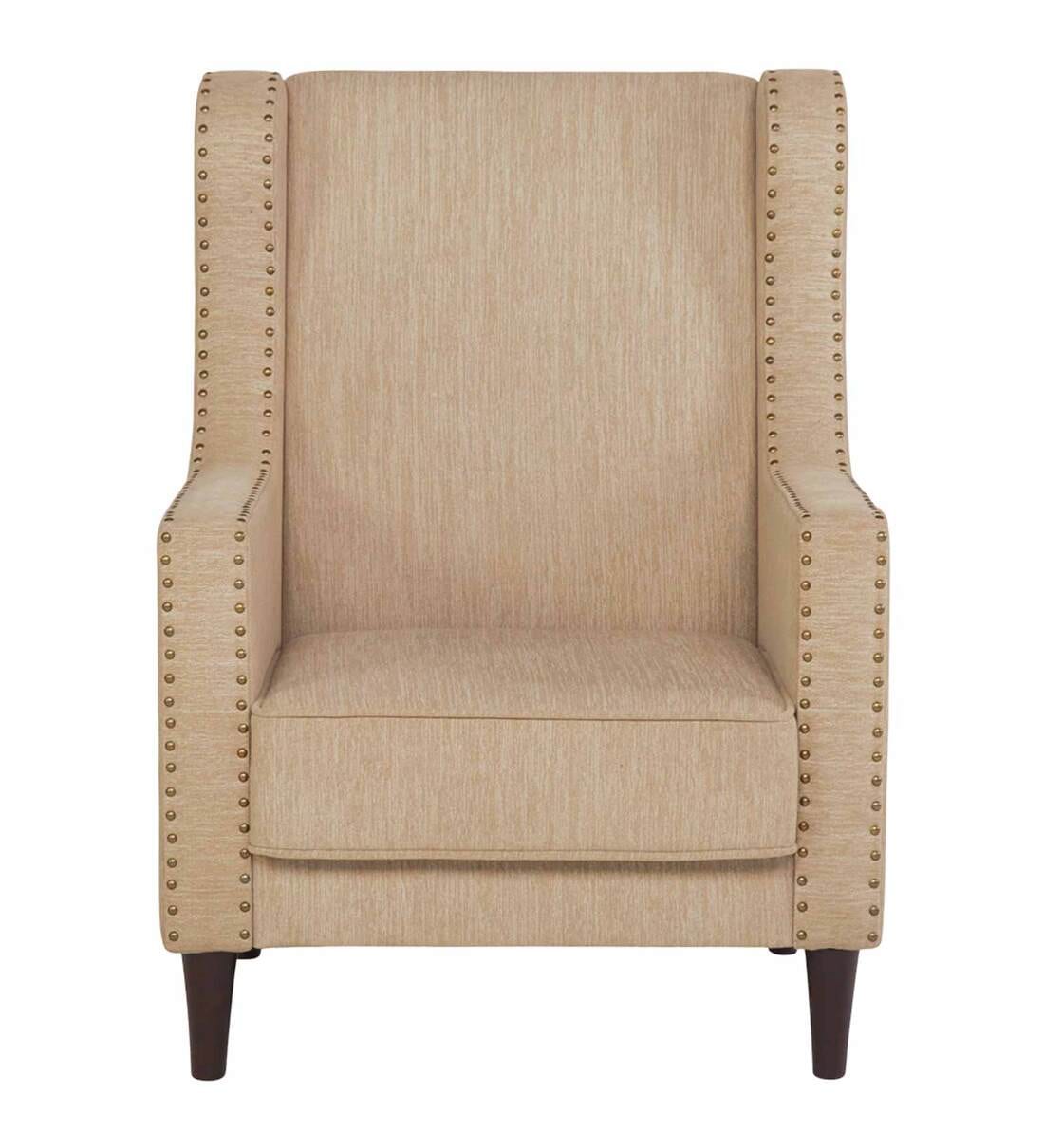 Classic Fabric Wing Chair in Beige Colour