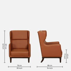Classic  Leatherette Wing Chair In Tan Colour