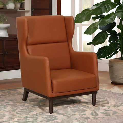 Classic  Leatherette Wing Chair In Tan Colour