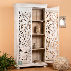 Cairo Hand Carved Peacock Design Mango Wood Wardrobe
