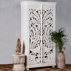 Cairo Hand Carved Peacock Design Mango Wood Wardrobe