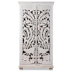 Cairo Hand Carved Peacock Design Mango Wood Wardrobe