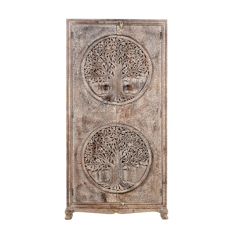 Cairo Hand Carved Tree Of life Design Mango Wood Wardrobe